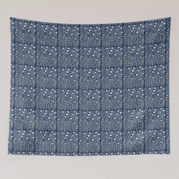 Item preview, Blue and white nature and floral linograph vintage folk art designed and sold by Earth Nature Creations.