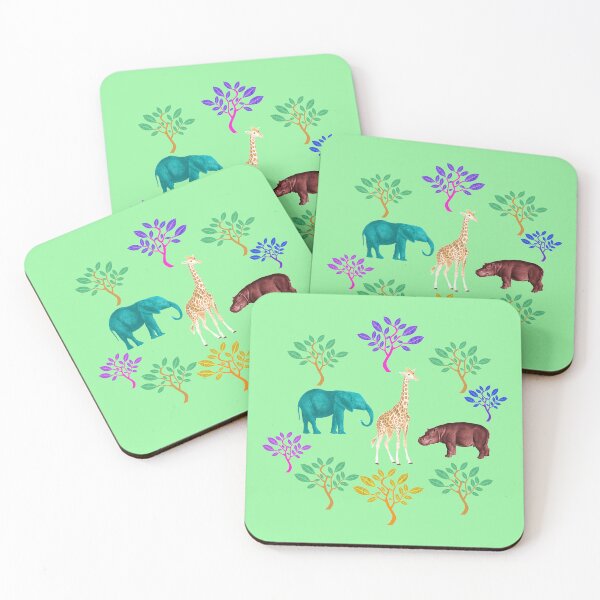 Item preview, Savannah Wild & Free Illusration with Giraffe, Hippo, Elephant, and Trees on Green Background designed and sold by IraNiva.