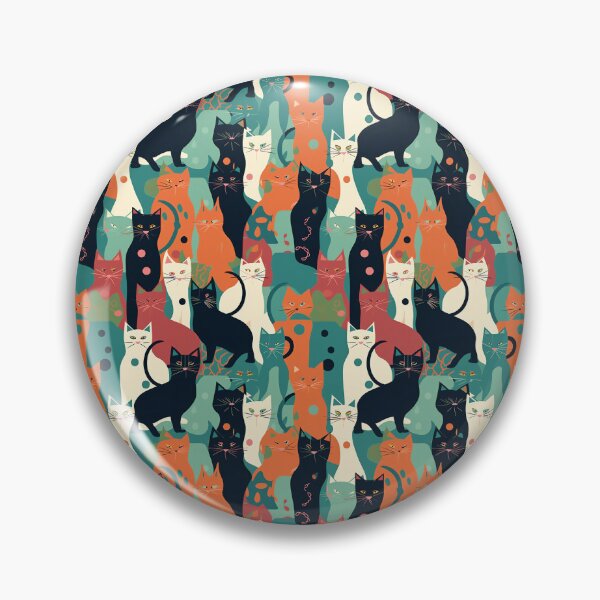 Item preview, Retro 1950s Cat Pattern | Vibrant Green, Black, Red, Orange | Cute & Colorful designed and sold by Retro-ArtDeco.