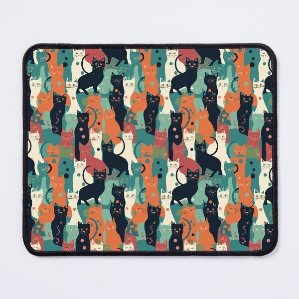 Item preview, Retro 1950s Cat Pattern | Vibrant Green, Black, Red, Orange | Cute & Colorful designed and sold by Retro-ArtDeco.