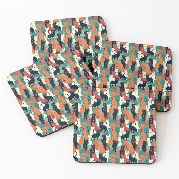 Item preview, Retro 1950s Cat Pattern | Vibrant Green, Black, Red, Orange | Cute & Colorful designed and sold by Retro-ArtDeco.