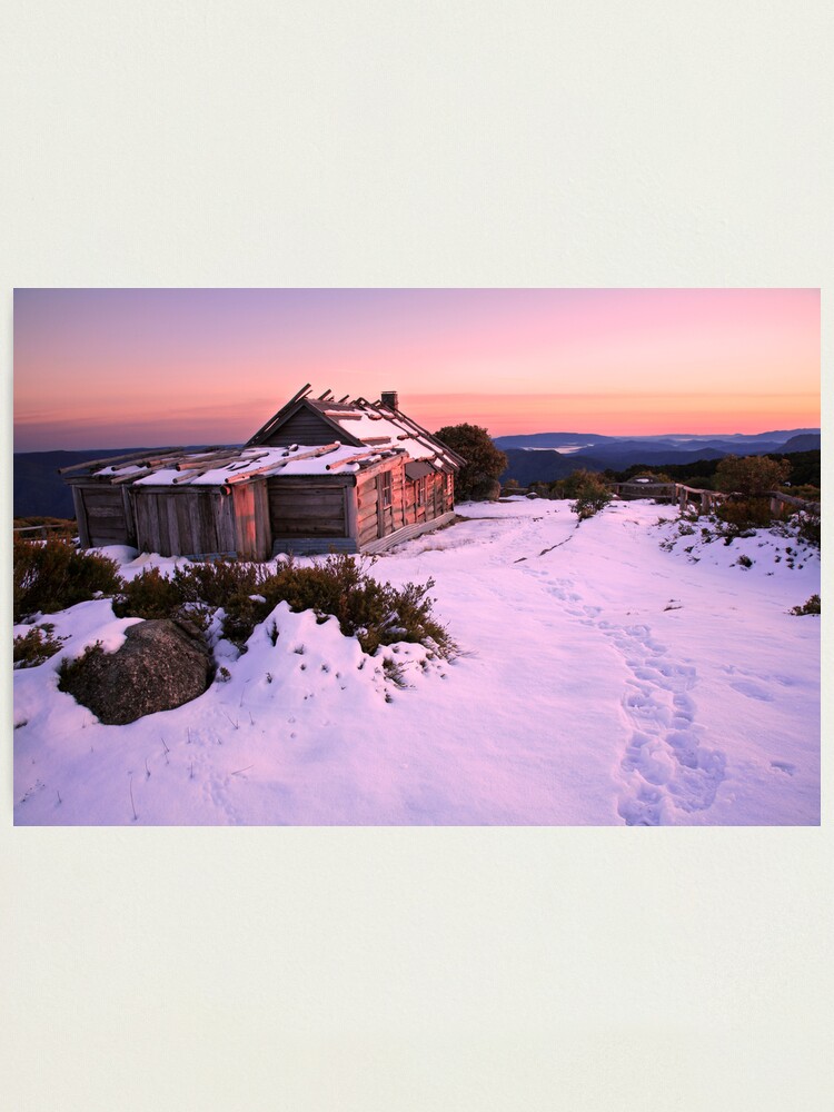 Alternate view of Winter Sunrise over Craig's Hut, Mt Stirling, Australia Photographic Print