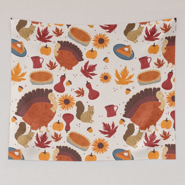 Item preview, Thanksgiving Harvest with Autumn Botanicals, Pumpkins, and Turkeys designed and sold by maddydoodlesoup.