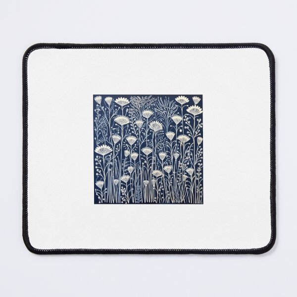 Item preview, Blue and white nature and floral linograph vintage folk art designed and sold by Earth Nature Creations.