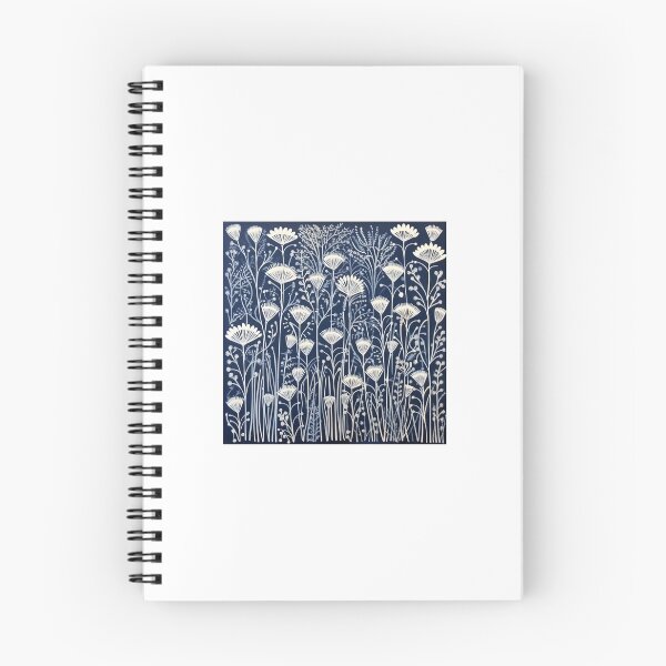 Item preview, Blue and white nature and floral linograph vintage folk art designed and sold by Earth Nature Creations.