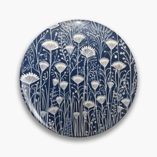Artikelvorschau, Blaue und weiße Natur und florale Linograph-Vintage-Volkskunst entworfen und verkauft von Earth Nature Creations.
