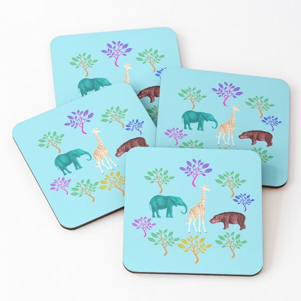 Item preview, Savannah Wild & Free Illusration with Giraffe, Hippo, Elephant, and Trees on the Light Blue Background designed and sold by IraNiva.