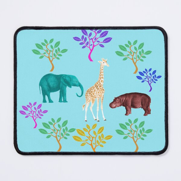 Item preview, Savannah Wild & Free Illusration with Giraffe, Hippo, Elephant, and Trees on the Light Blue Background designed and sold by IraNiva.