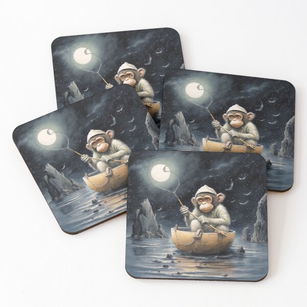 Item preview, The monkey sits and fishes under the moonlight designed and sold by KimierArt.
