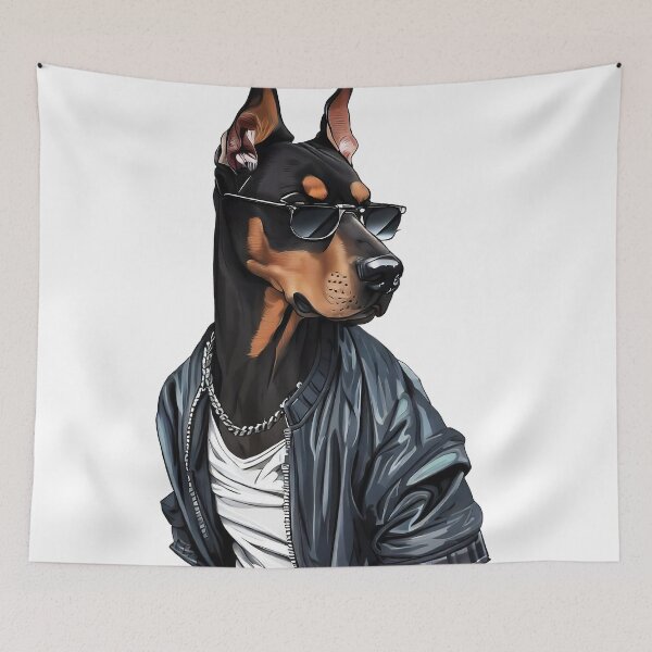Item preview, Cool doberman in sunglasses jacket and chain around the neck designed and sold by TomFrontierArt.