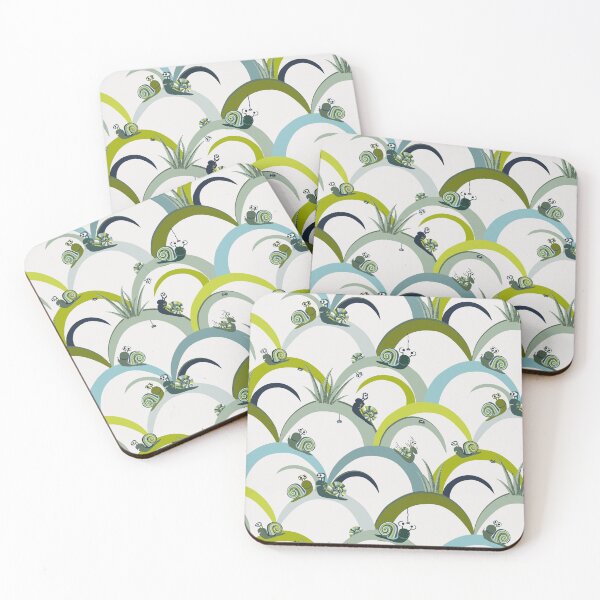 Item preview, Cute snails on blades of grass in blue and green spring colors, pattern designed and sold by Katj-A-Studio.