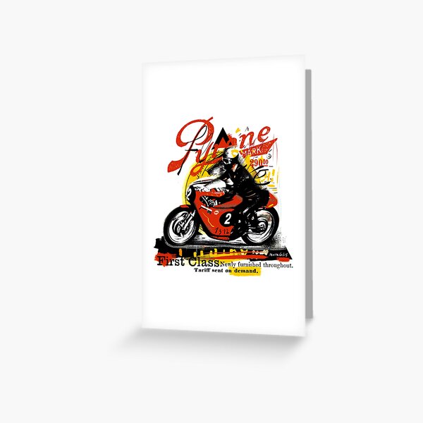Carte de vœux avec l'œuvre « Motard cadeau moto disant motard des années 90  » de l'artiste SiRaGeckoDesign