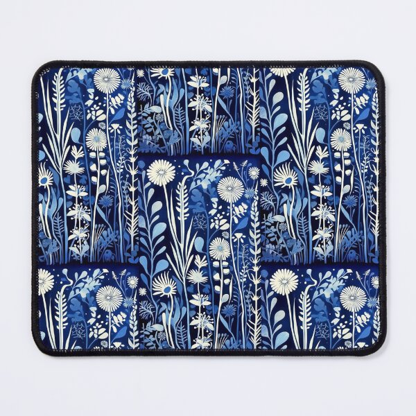 Item preview, Blue and white nature and floral linograph vintage folk art designed and sold by Earth Nature Creations.