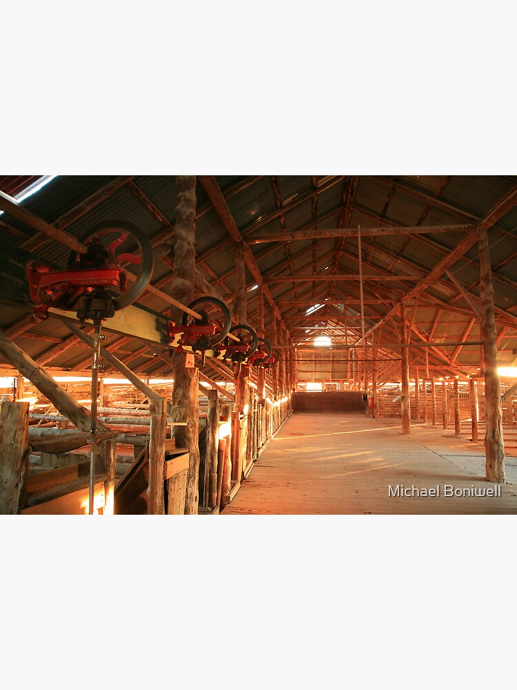 Thumbnail 4 of 4, Metal Print, Dawn penetrates a Shearing Shed, Mungo National Park, Australia designed and sold by Michael Boniwell.