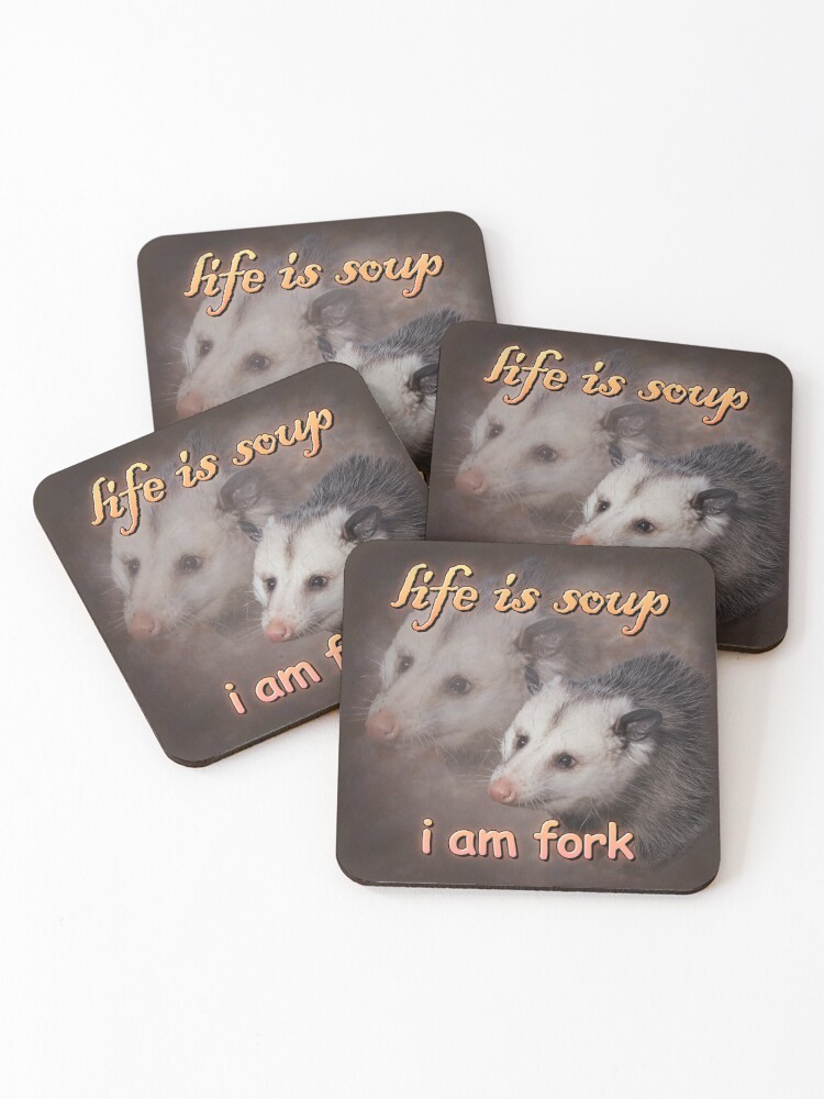 Life is soup, I am fork possum word art Sticker for Sale by snazzyseagull