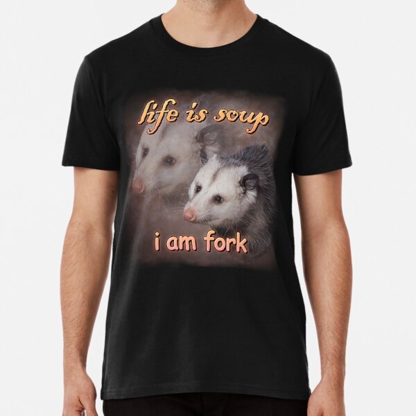 Life is soup, I am fork possum word art Sticker for Sale by snazzyseagull