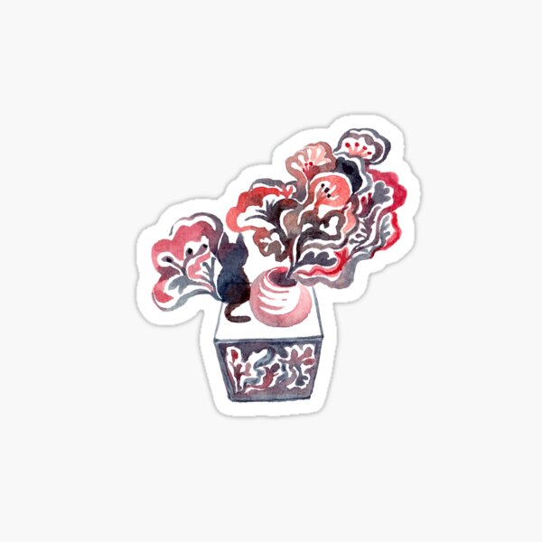 Cat and Flower Pot Sticker