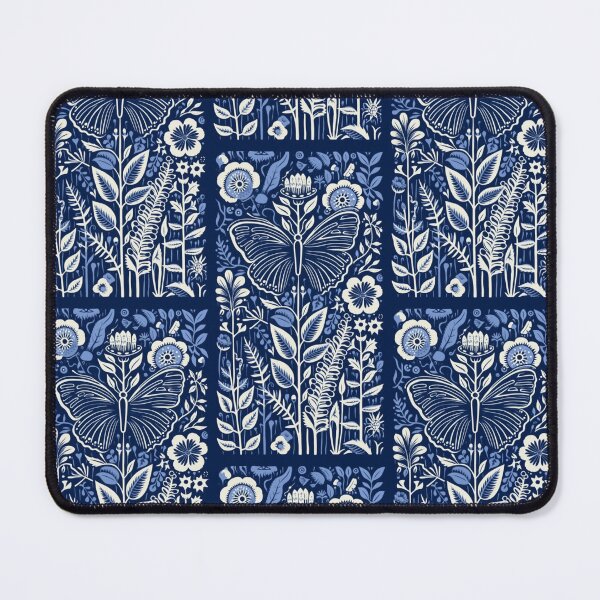Item preview, Blue and white nature and floral linograph vintage folk art designed and sold by Earth Nature Creations.