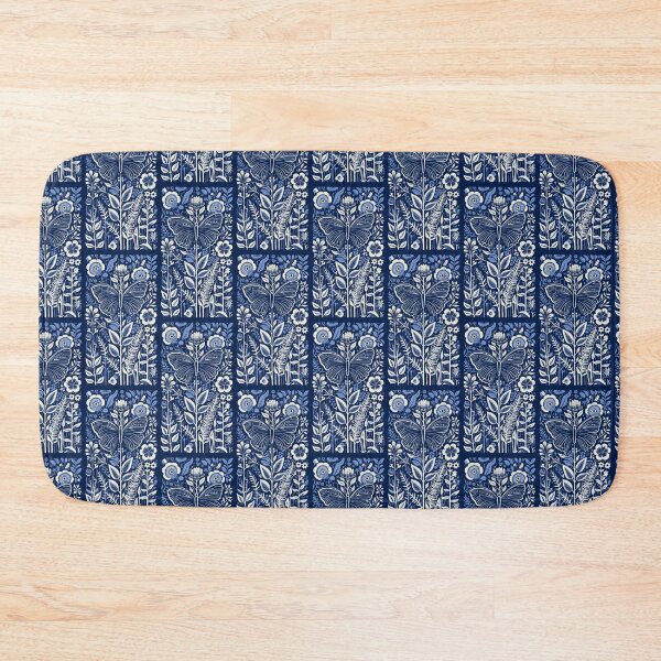 Item preview, Blue and white nature and floral linograph vintage folk art designed and sold by Earth Nature Creations.