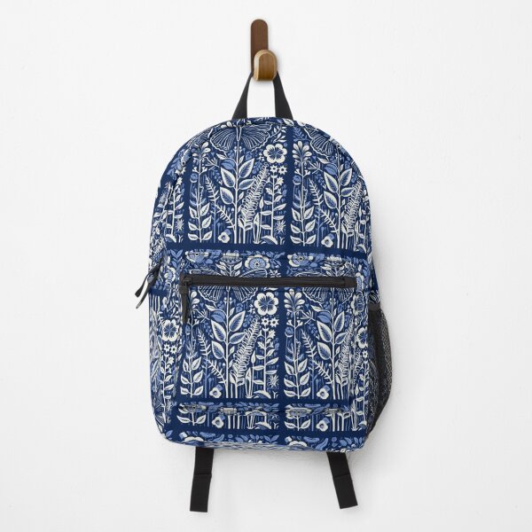 Item preview, Blue and white nature and floral linograph vintage folk art designed and sold by Earth Nature Creations.