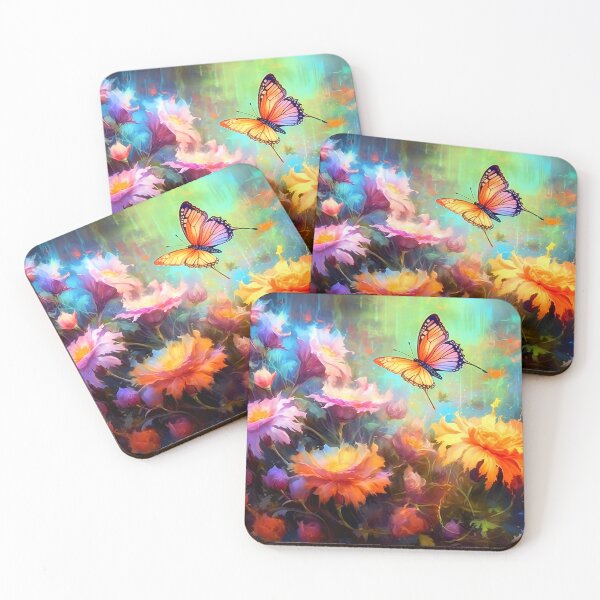 Item preview, Glowing garden flowers and butterflies designed and sold by Red Witch Art.