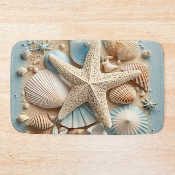 Item preview, Coastal blue  seashells and starfish on sand designed and sold by Inktown.