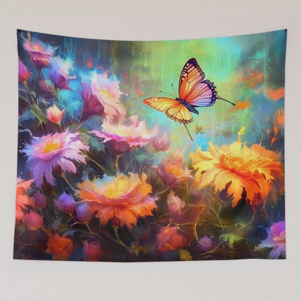 Item preview, Glowing garden flowers and butterflies designed and sold by Red Witch Art.