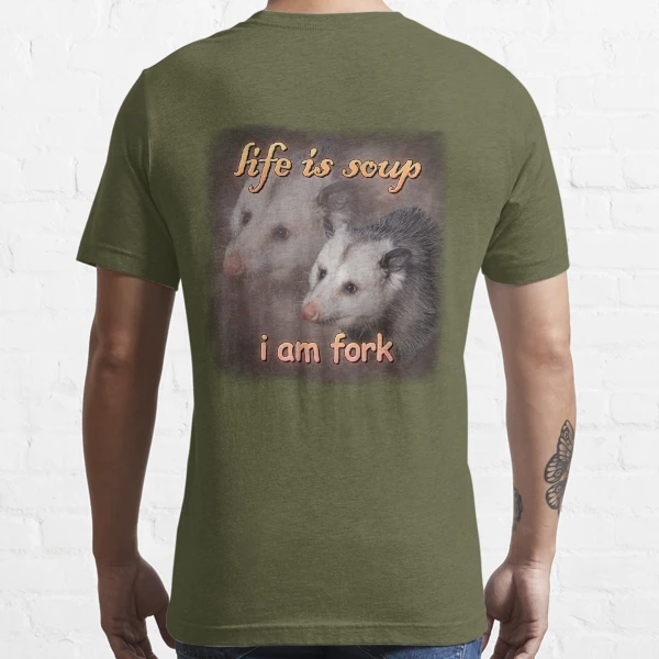 Life is soup, I am fork possum word art Sticker for Sale by snazzyseagull