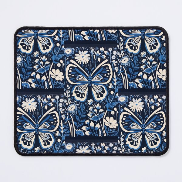 Item preview, Blue and white nature and floral linograph vintage folk art designed and sold by Earth Nature Creations.