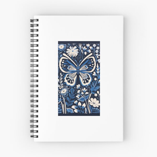 Item preview, Blue and white nature and floral linograph vintage folk art designed and sold by Earth Nature Creations.
