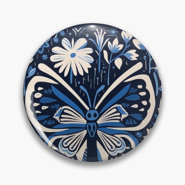 Artikelvorschau, Blaue und weiße Natur und florale Linograph-Vintage-Volkskunst entworfen und verkauft von Earth Nature Creations.