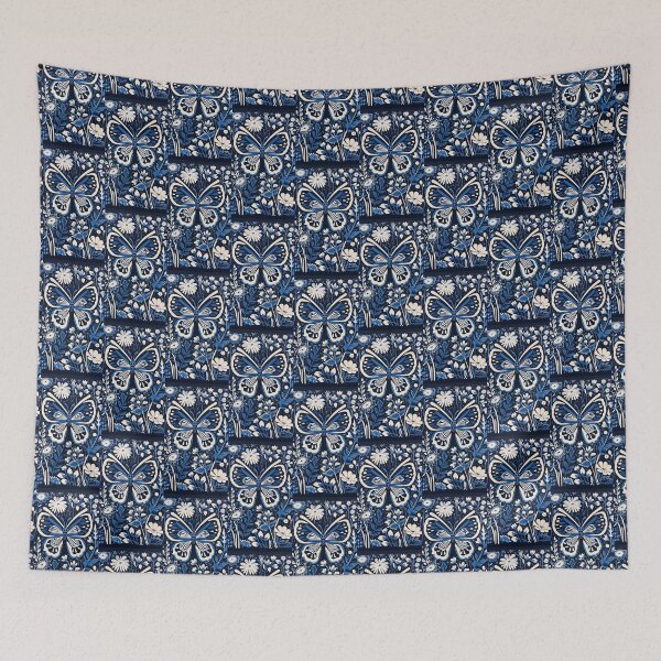 Item preview, Blue and white nature and floral linograph vintage folk art designed and sold by Earth Nature Creations.