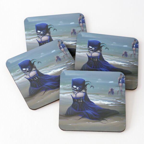 Item preview, Goth Princess Wearing Blue Victorian Swimsuit on the Beach designed and sold by Shelley Loewnau-Jones Studio.