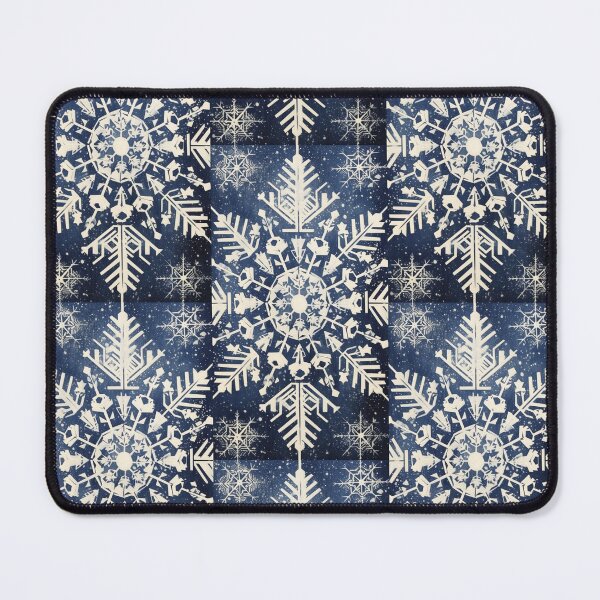 Item preview, Blue and white nature and snowflake linograph vintage folk art designed and sold by Earth Nature Creations.