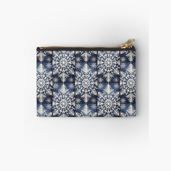 Item preview, Blue and white nature and snowflake linograph vintage folk art designed and sold by Earth Nature Creations.