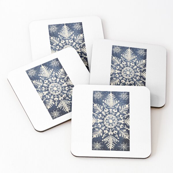 Item preview, Blue and white nature and snowflake linograph vintage folk art designed and sold by Earth Nature Creations.