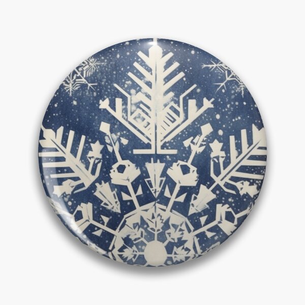 Item preview, Blue and white nature and snowflake linograph vintage folk art designed and sold by Earth Nature Creations.