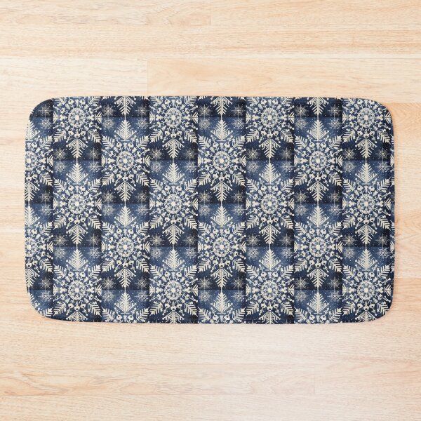 Item preview, Blue and white nature and snowflake linograph vintage folk art designed and sold by Earth Nature Creations.