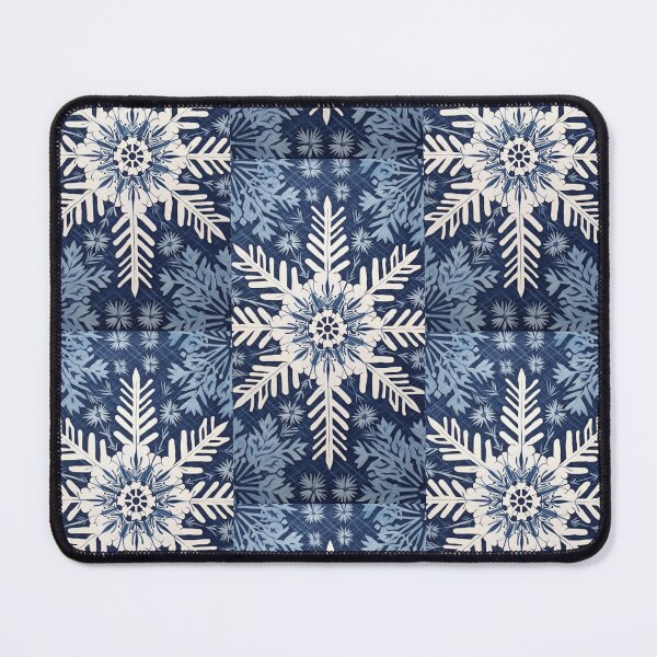 Item preview, Blue and white nature and snowflake linograph vintage folk art designed and sold by Earth Nature Creations.