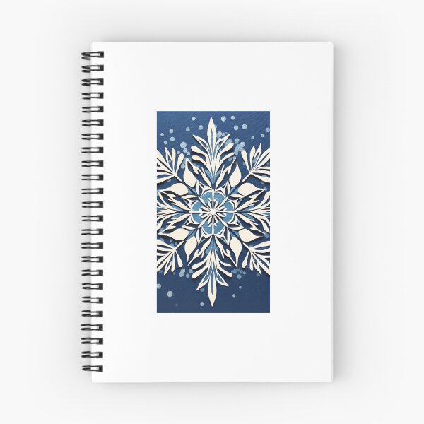 Item preview, Blue and white nature and snowflake linograph vintage folk art designed and sold by Earth Nature Creations.