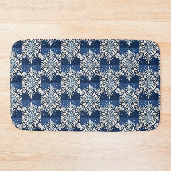 Item preview, Blue and white nature and snowflake linograph vintage folk art designed and sold by Earth Nature Creations.