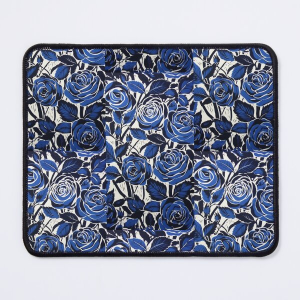Item preview, Blue and white nature and roses linograph vintage folk art designed and sold by Earth Nature Creations.