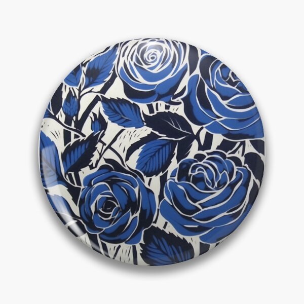 Item preview, Blue and white nature and roses linograph vintage folk art designed and sold by Earth Nature Creations.