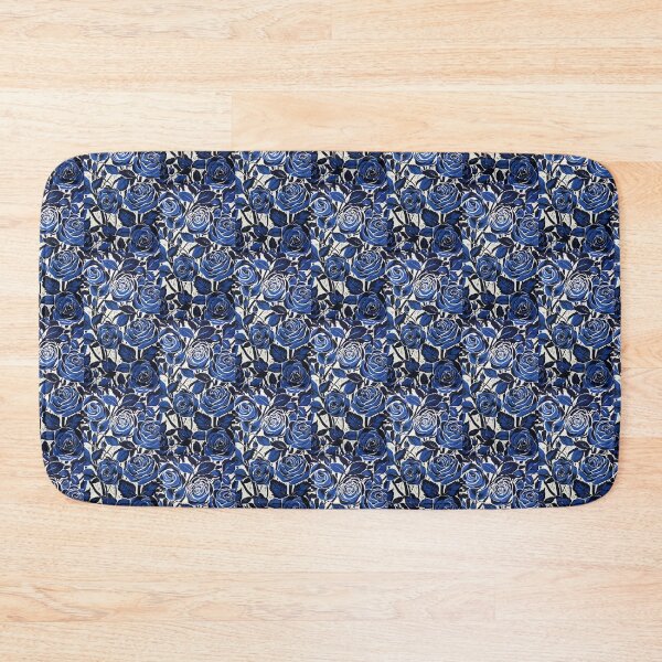 Item preview, Blue and white nature and roses linograph vintage folk art designed and sold by Earth Nature Creations.