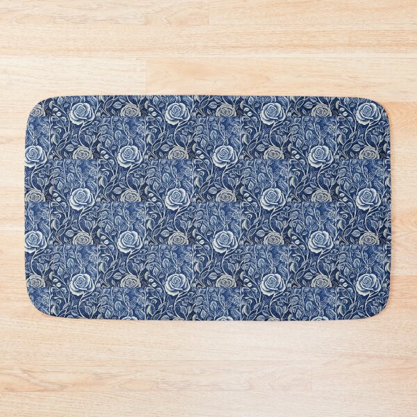 Item preview, Blue and white nature and roses linograph folk art designed and sold by Earth Nature Creations.