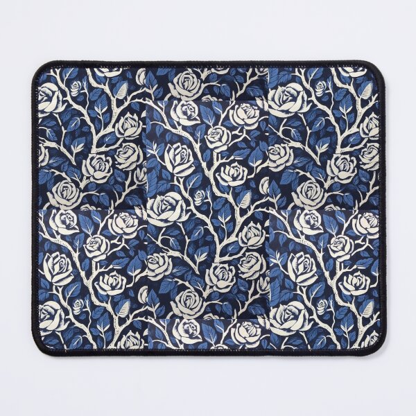 Item preview, Blue and white nature and roses linograph folk art designed and sold by Earth Nature Creations.