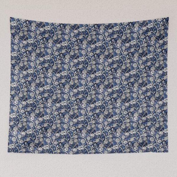 Item preview, Blue and white nature and roses linograph folk art designed and sold by Earth Nature Creations.