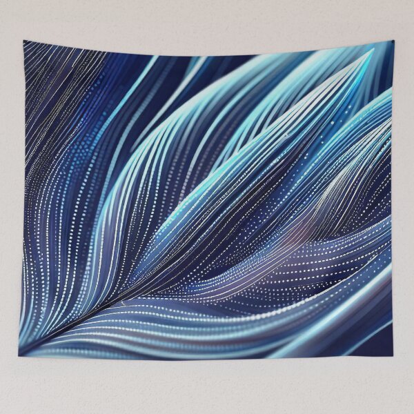 Item preview, Blue feather glowing lines and dots abstract pattern designed and sold by TomFrontierArt.