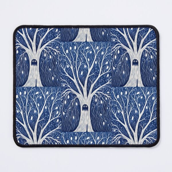 Item preview, Blue and white tree linograph folk art designed and sold by Earth Nature Creations.