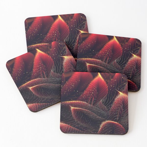 Item preview, Red and amber feather lines and dots on black background abstract pattern designed and sold by TomFrontierArt.